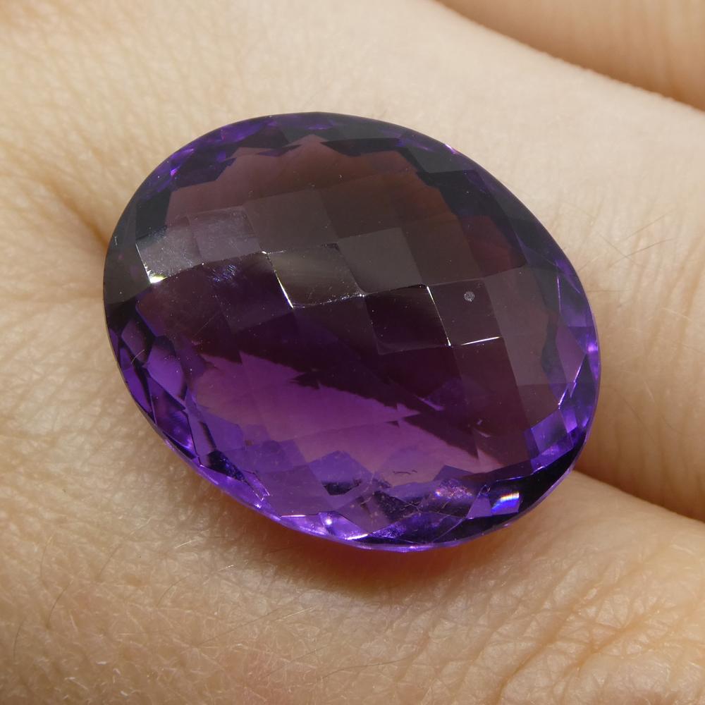 19.04 ct Brazilian Purple Oval Checkerboard Amethyst from SkyJems, premium unheated quartz gemstone with brilliant cut