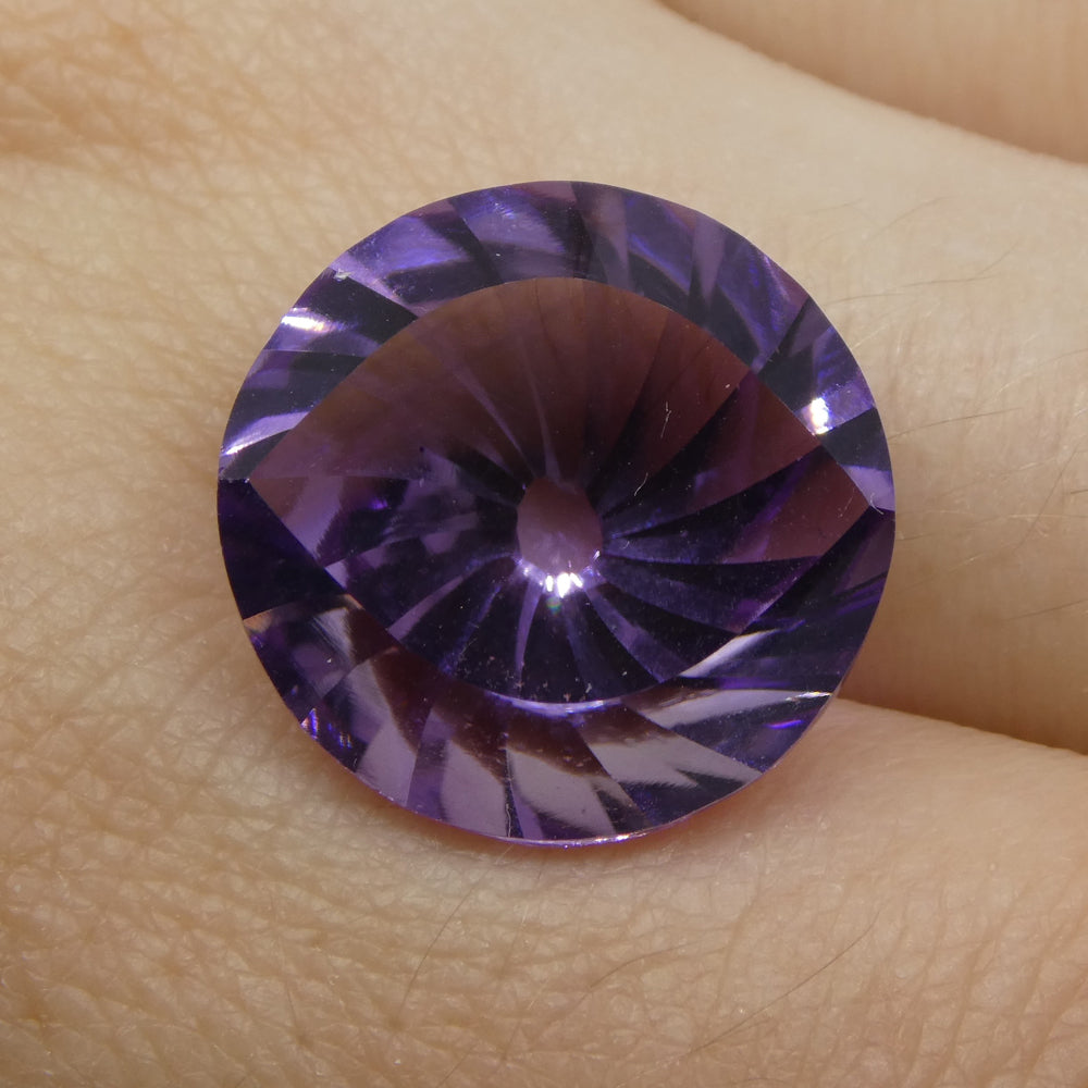 SkyJems 13.75ct Round Purple Amethyst Fantasy Cut from Brazil, premium unheated gemstone with exceptional brilliance