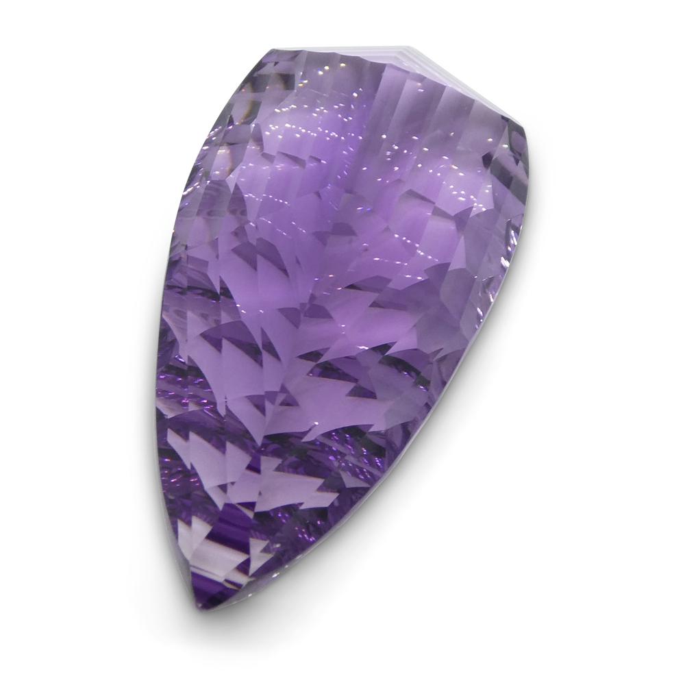 Large 38.75ct Brazilian Purple Pear Amethyst Fantasy Cut, precision-crafted by SkyJems Canadian gemstone experts since 1967