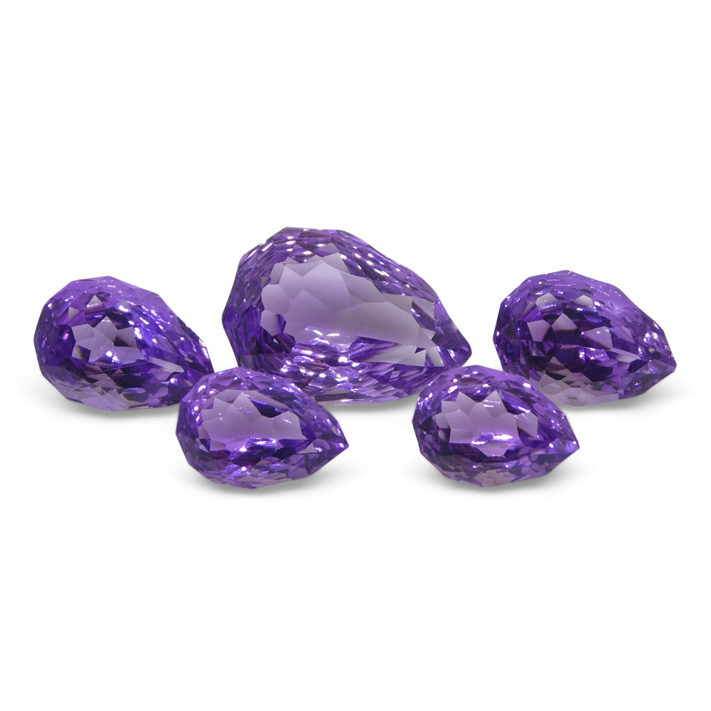 Amethyst 11 cts 2x 9.00 x 6.00 mm, 2x 10.00 x 7.00 mm / 1x 14.00 x 10.00 mm Pear Purple  $340