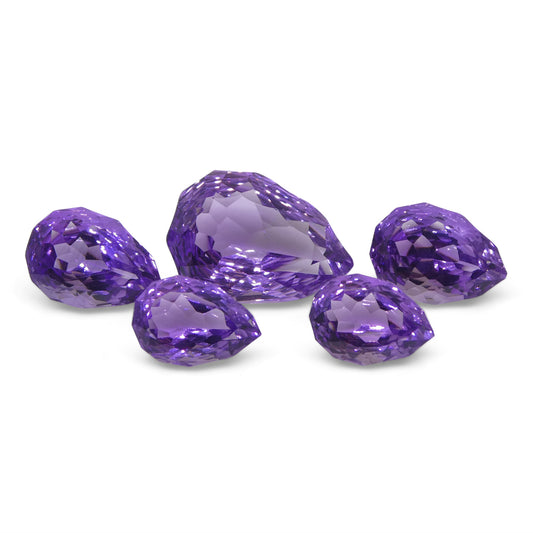 Amethyst 11 cts 2x 9.00 x 6.00 mm, 2x 10.00 x 7.00 mm / 1x 14.00 x 10.00 mm Pear Purple  $340