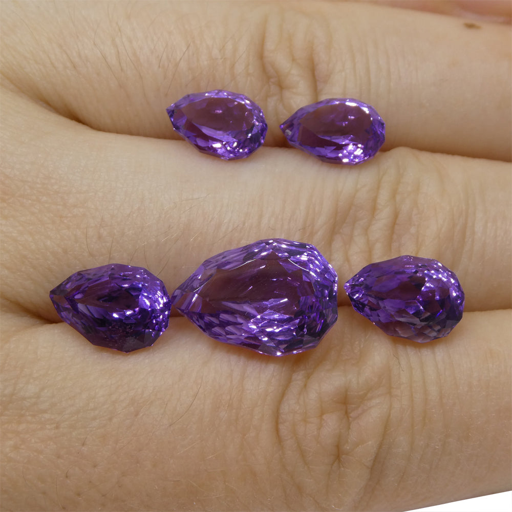 11ct Pear Amethyst 'Hypatia' Fantasy/Fancy Cut Set - Skyjems Wholesale Gemstones