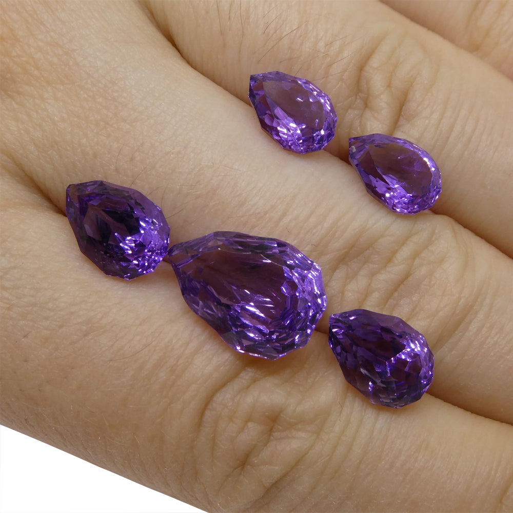 11ct Pear Amethyst 'Hypatia' Fantasy/Fancy Cut Set - Skyjems Wholesale Gemstones