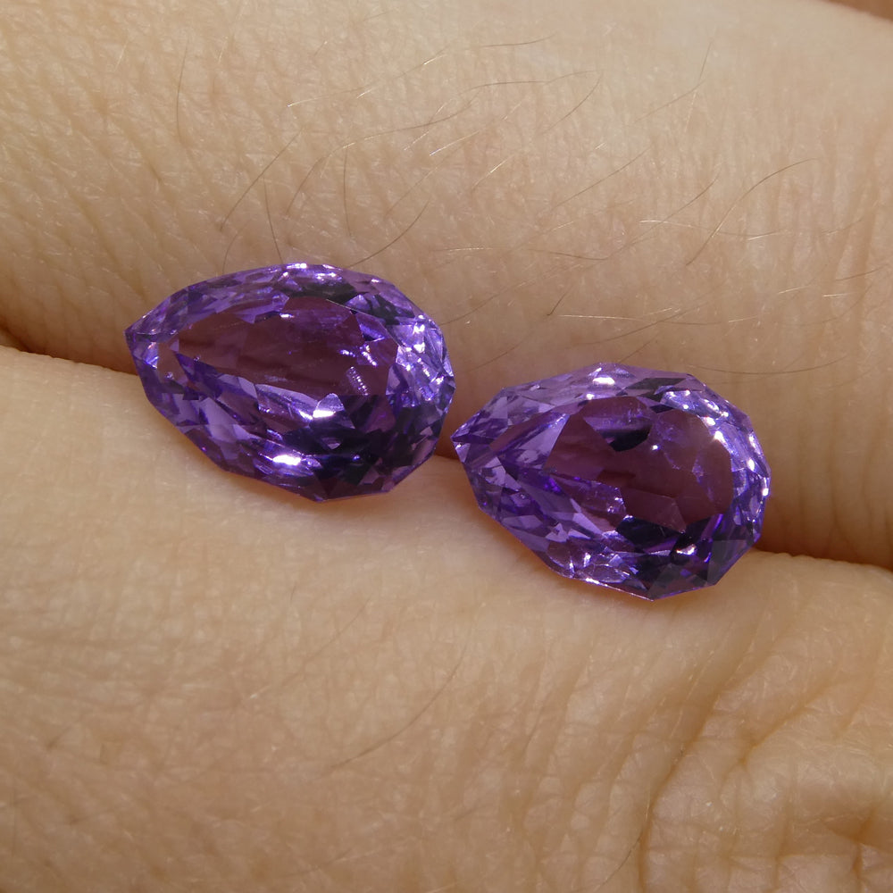 2.70ct Pear Amethyst 'Hypatia' Fantasy/Fancy Cut Pair - Skyjems Wholesale Gemstones