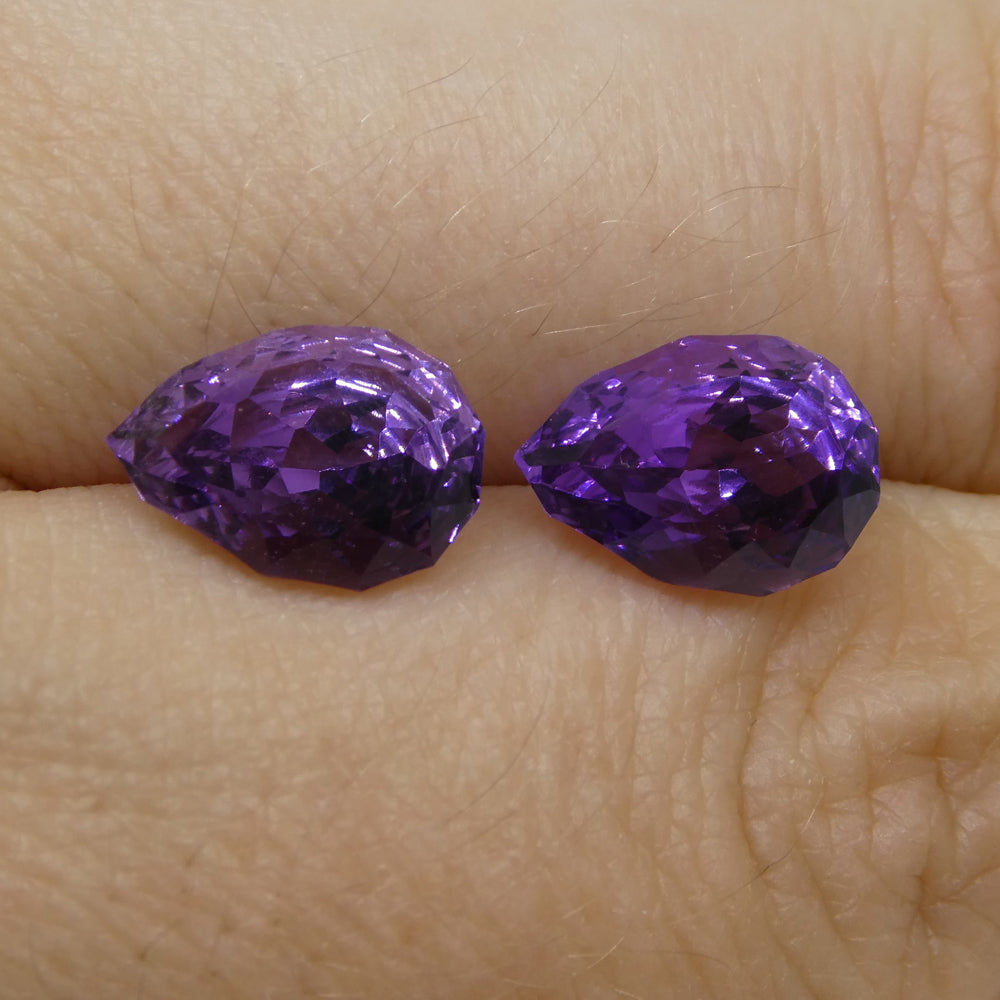 4.00ct Pear Amethyst 'Hypatia' Fantasy/Fancy Cut Pair - Skyjems Wholesale Gemstones