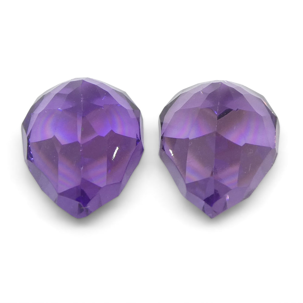 4.00ct Pear Amethyst 'Hypatia' Fantasy/Fancy Cut Pair - Skyjems Wholesale Gemstones