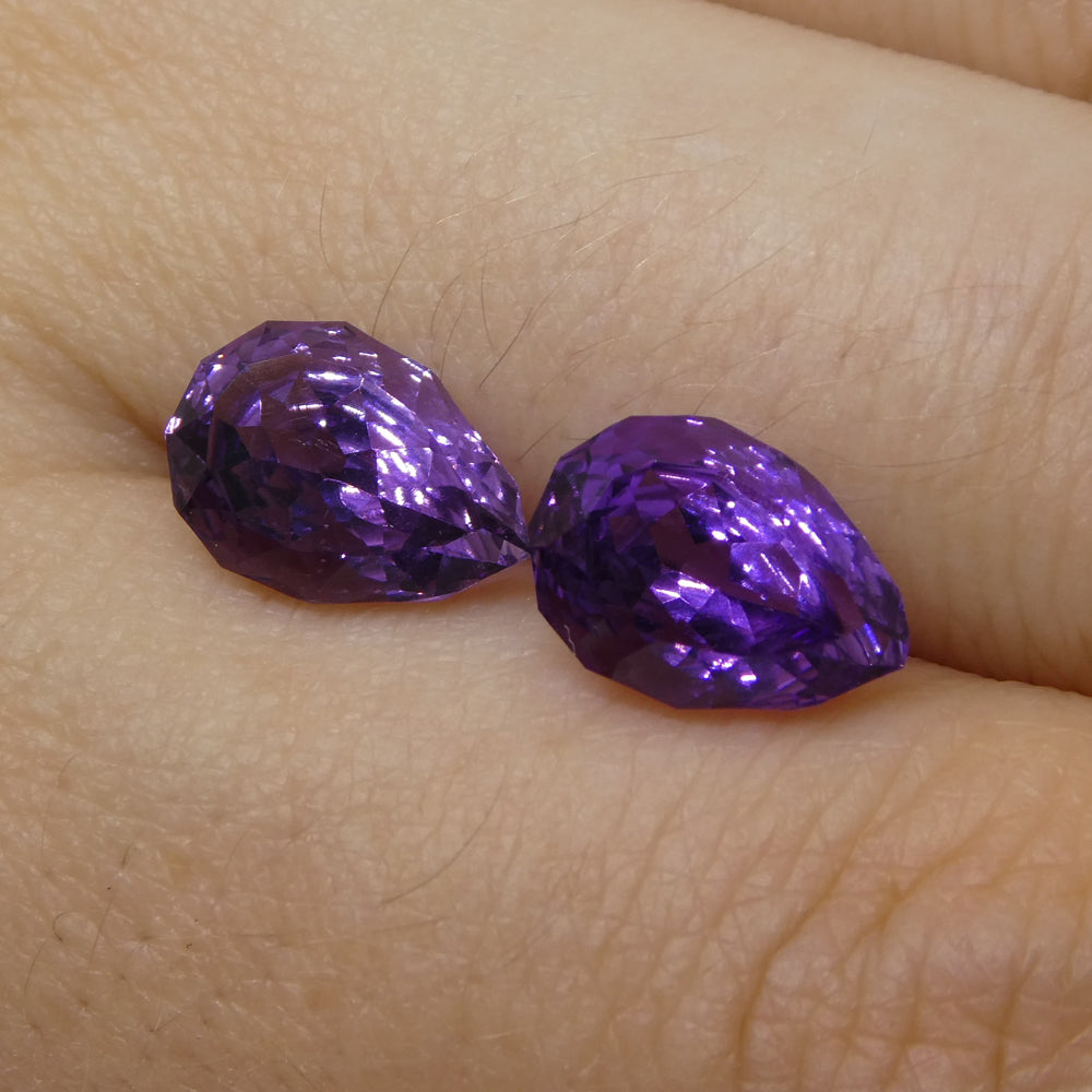 4.00ct Pear Amethyst 'Hypatia' Fantasy/Fancy Cut Pair - Skyjems Wholesale Gemstones