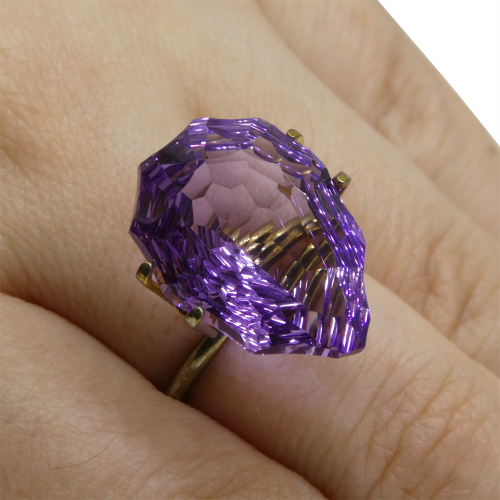 SkyJems 14ct Brazilian Pear Amethyst Hypatia Fantasy Cut - Vivid Purple Precision Gemstone