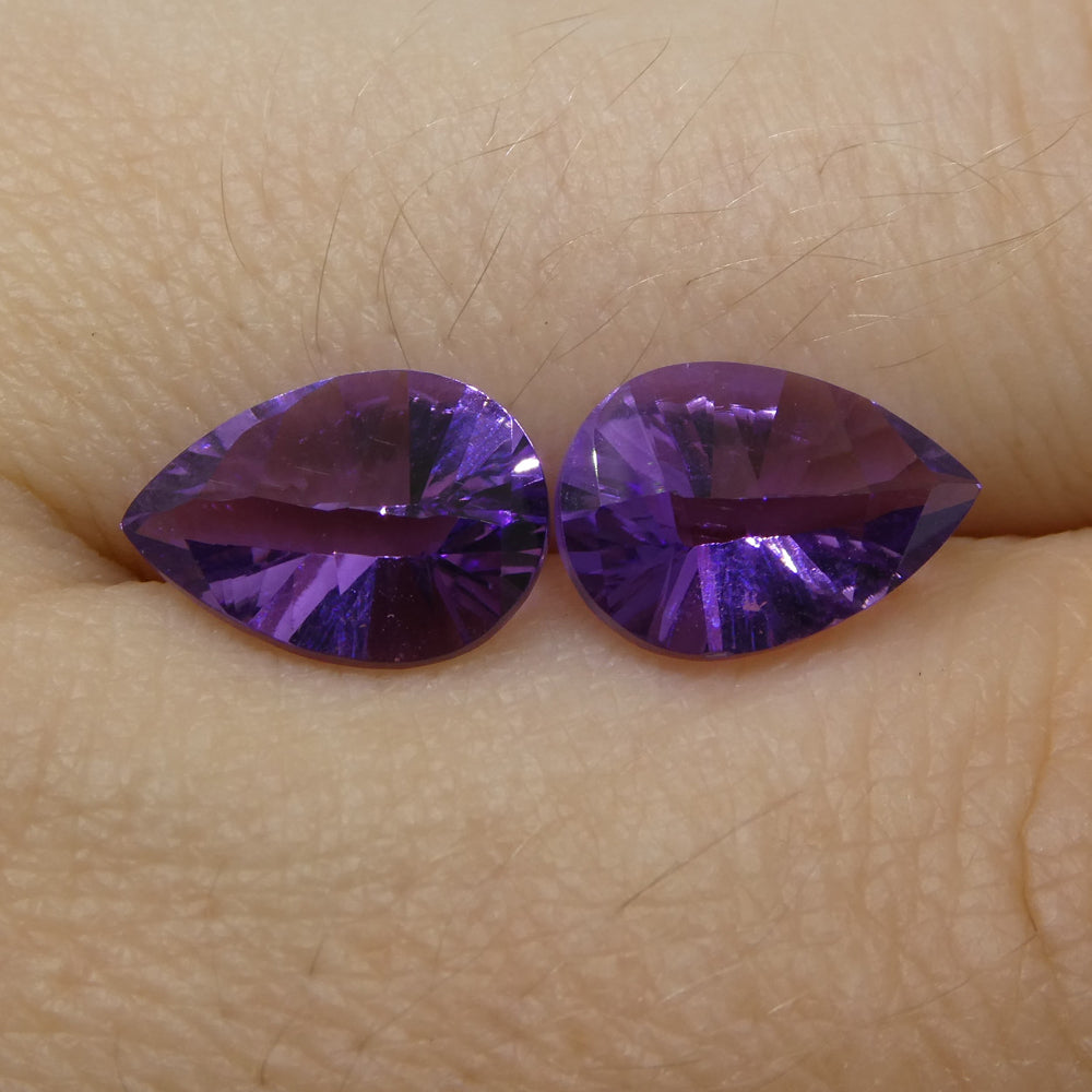 3.25ct Pear Amethyst 'Gloria' Fantasy/Fancy Cut Pair - Skyjems Wholesale Gemstones