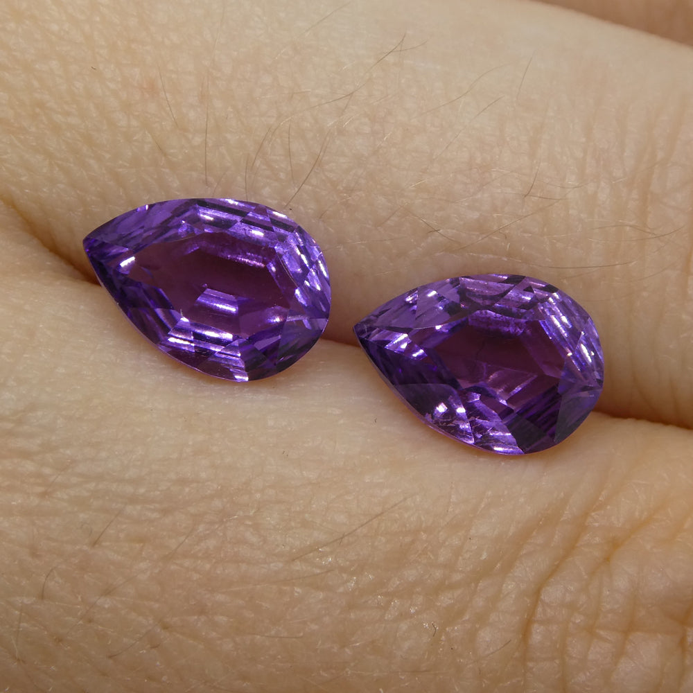 3.70ct Pear Amethyst 'Bridget' Fantasy/Fancy Cut Pair - Skyjems Wholesale Gemstones