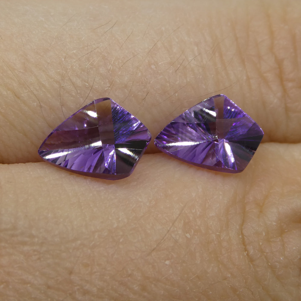 2.56ct Shield Amethyst 'Eleanor' Fantasy/Fancy Cut Pair - Skyjems Wholesale Gemstones