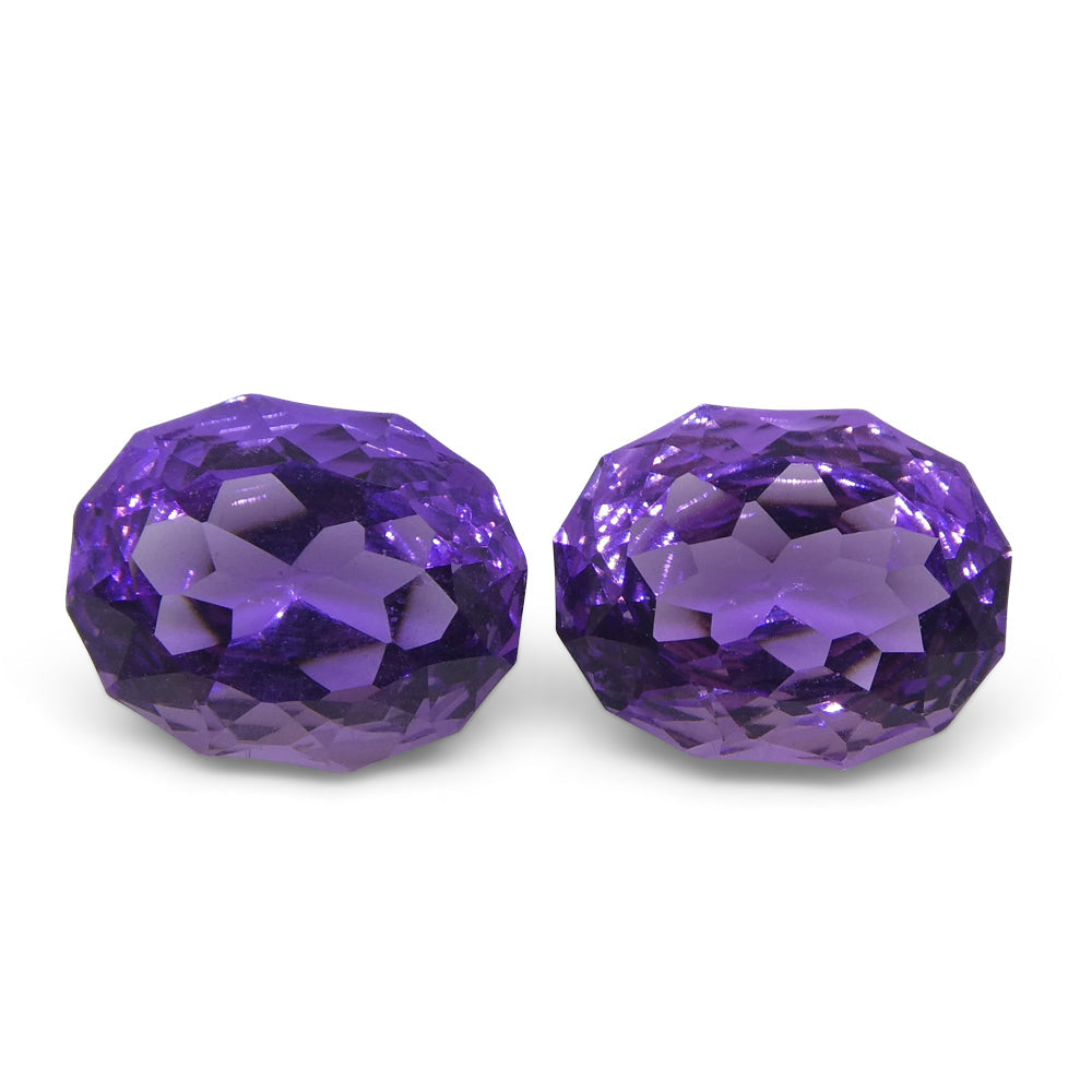 SkyJems 14ct Oval Purple Amethyst from Brazil, Precision Fantasy Cut Matching Gemstone Pair
