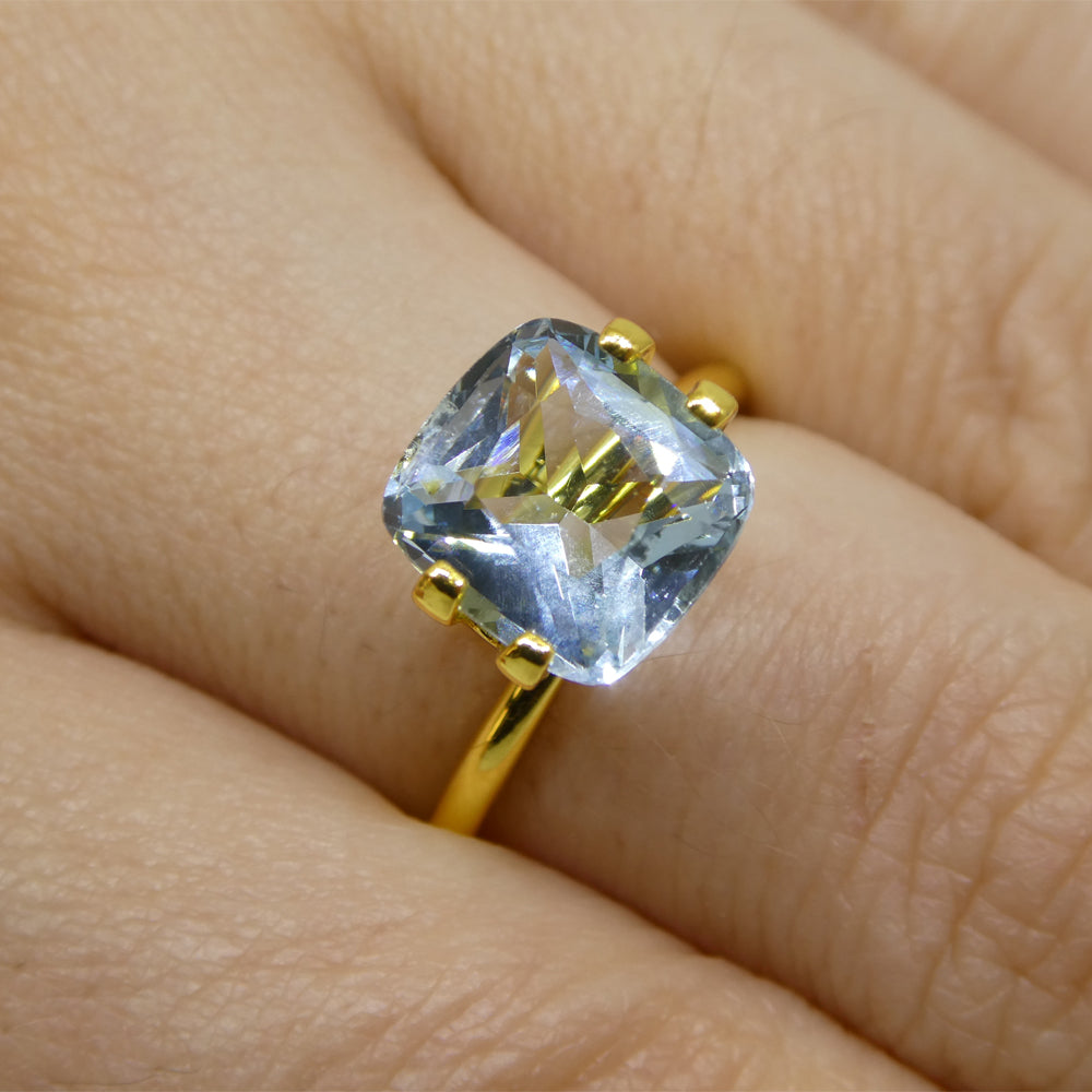 SkyJems 2.6ct Square Cushion Blue Aquamarine from Brazil, premium Brazilian gemstone with brilliant cut and medium-light blue