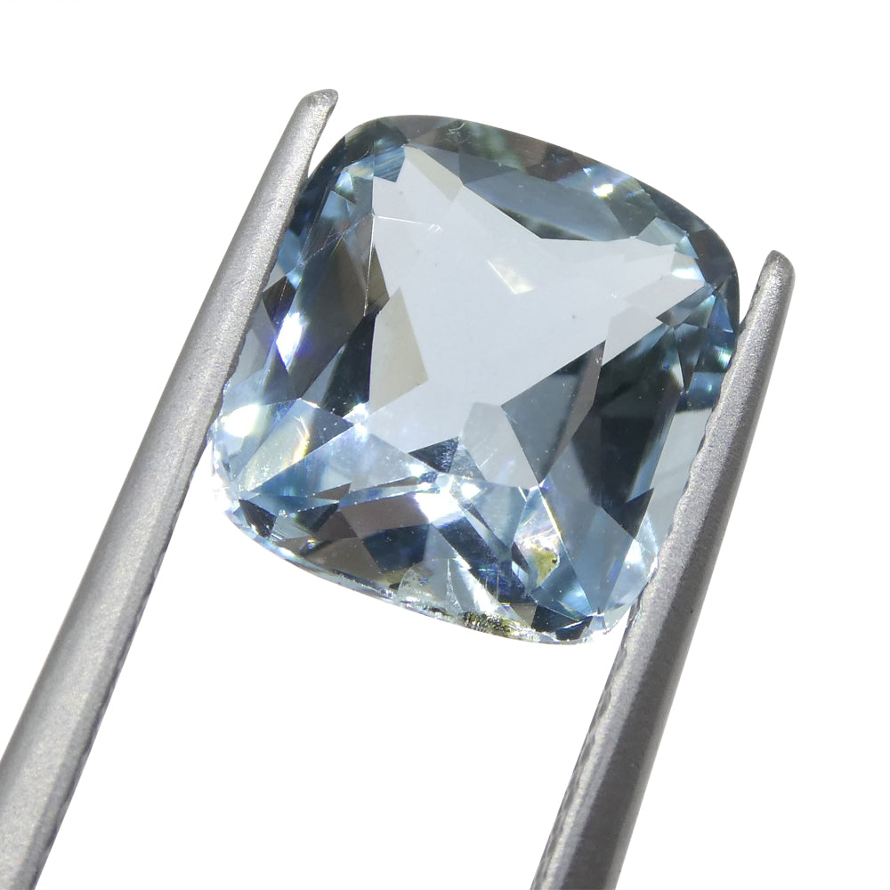 SkyJems 2.6ct Square Cushion Blue Aquamarine from Brazil, premium Brazilian gemstone with brilliant cut and medium-light blue