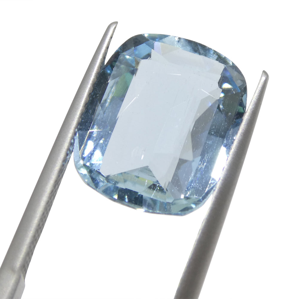 6.24ct Brazilian Blue Aquamarine Cushion Gemstone from SkyJems - Unheated Natural Beryl Gem with Vibrant Color