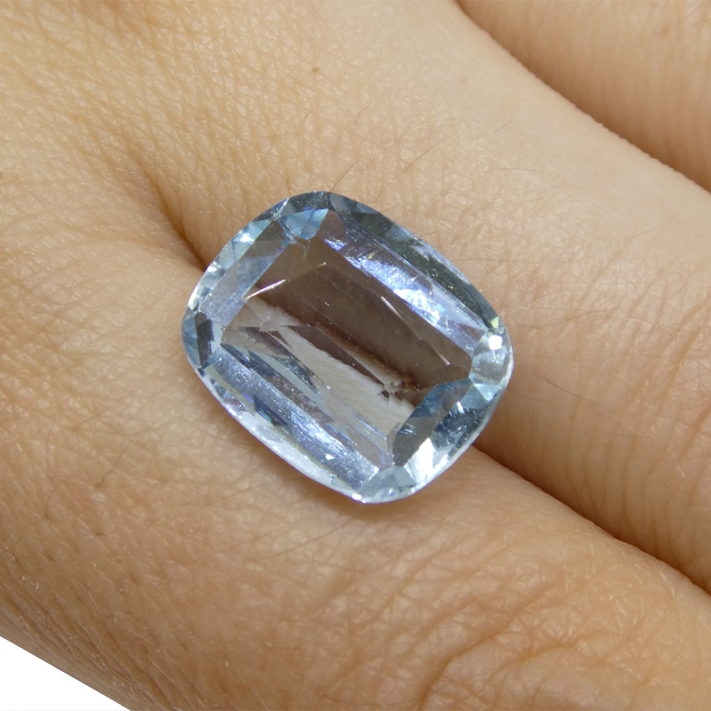 SkyJems 6.24ct Brazilian Blue Aquamarine Cushion Cut Gemstone, Vivid Blue Beryl from Brazil