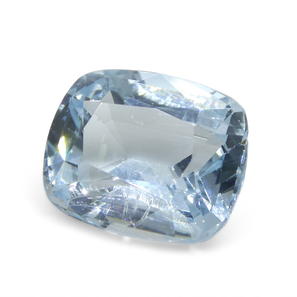 4.37ct Brazilian Blue Aquamarine Cushion Gemstone from SkyJems, Unheated Beryl with Vibrant Color and Precision Cut