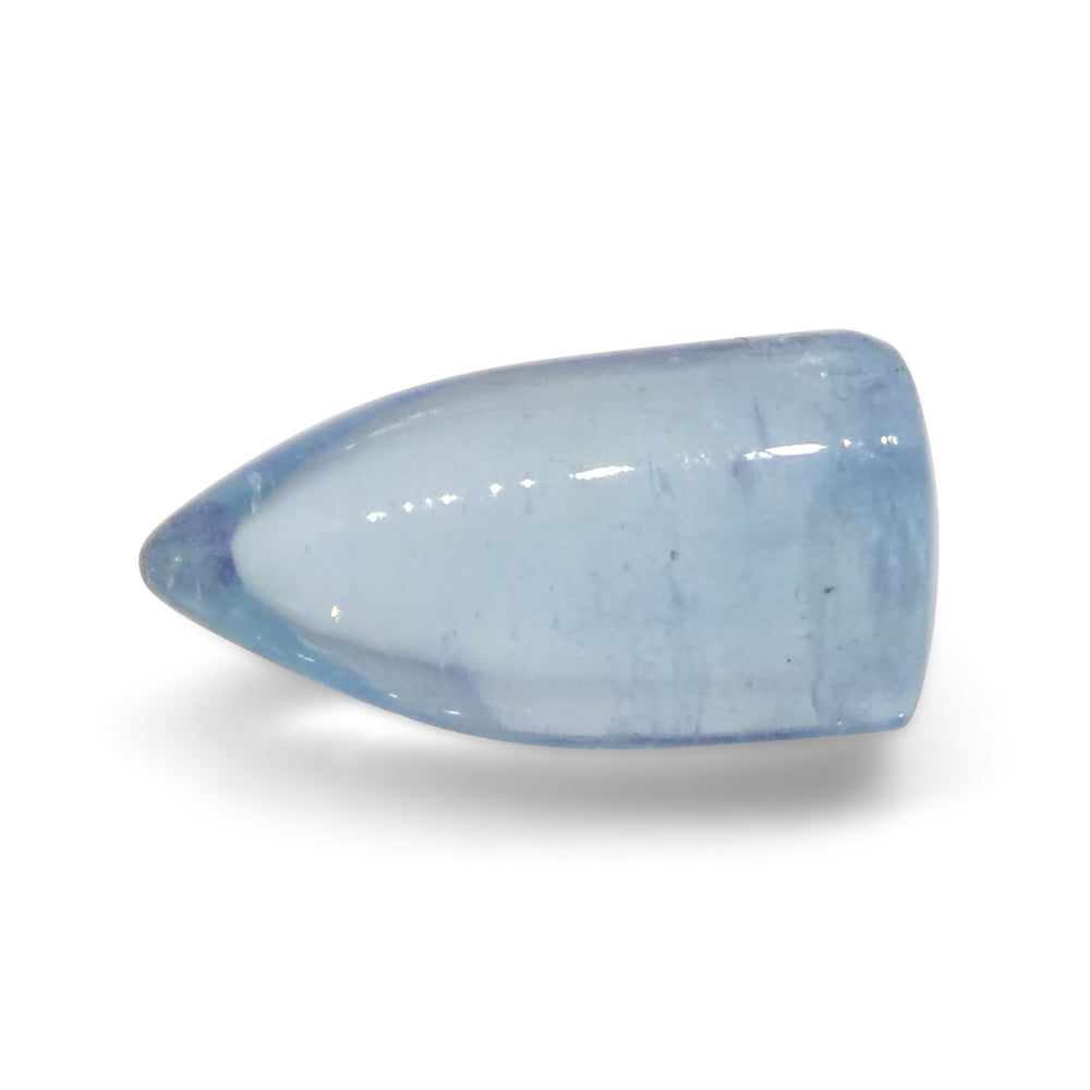 SkyJems 3.43ct Blue Aquamarine Bullet Cabochon from Brazil, medium-light greenish blue gemstone, natural heated stone