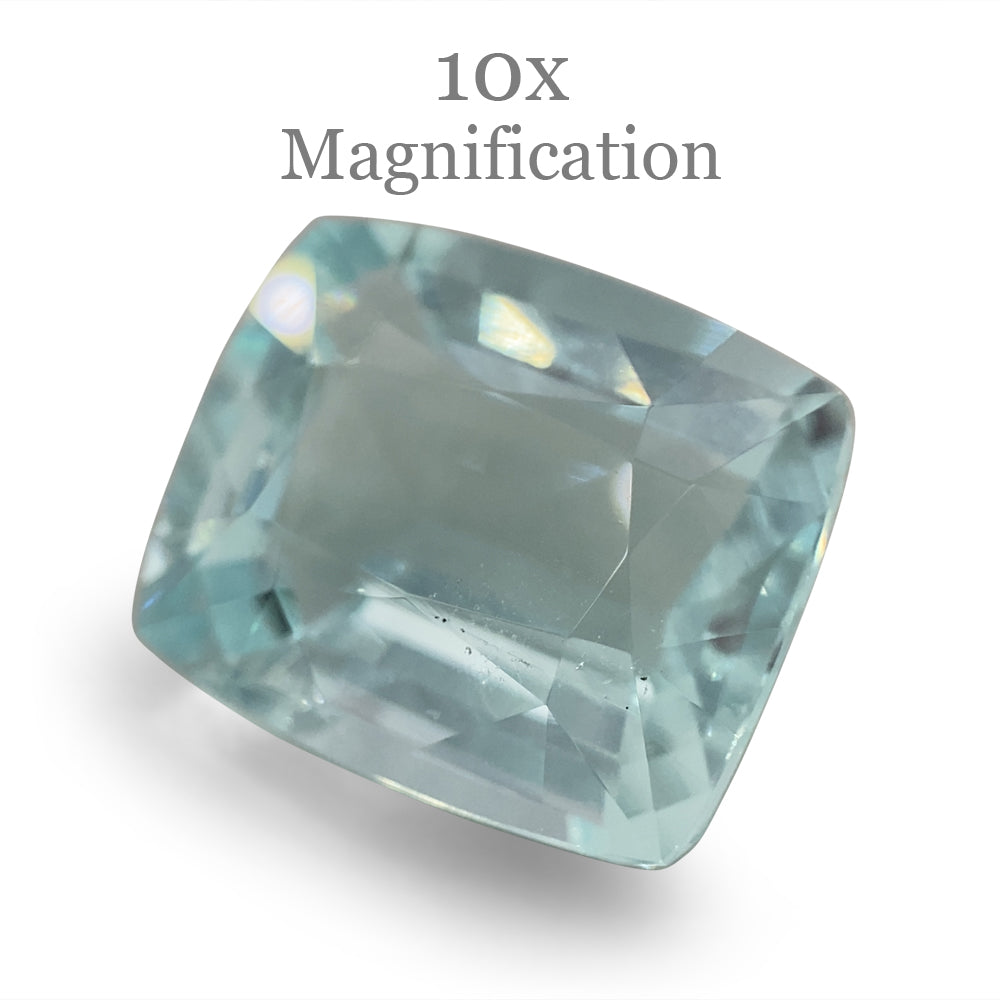 SkyJems 9.6ct Brazilian Cushion-Cut Aquamarine, soft blue-green beryl gemstone with elegant step-cut brilliance