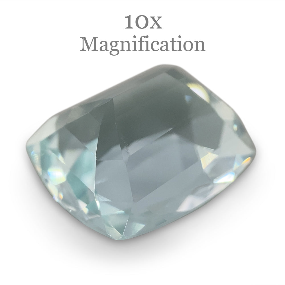 SkyJems 8.65ct Brazilian Cushion-Cut Aquamarine, pale blue beryl gemstone with subtle grey-green undertones