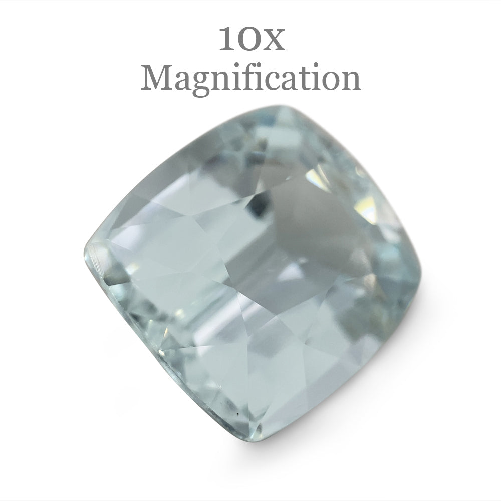 SkyJems 8.65ct Brazilian Cushion-Cut Aquamarine, pale blue beryl gemstone with subtle grey-green undertones
