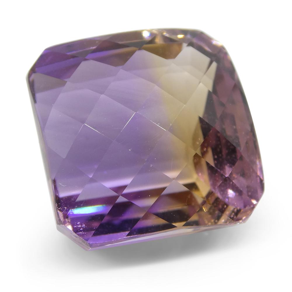 SkyJems rare 34.60 ct Bolivian ametrine, cushion checkerboard cut with vibrant yellow and violet bicolor gemstone