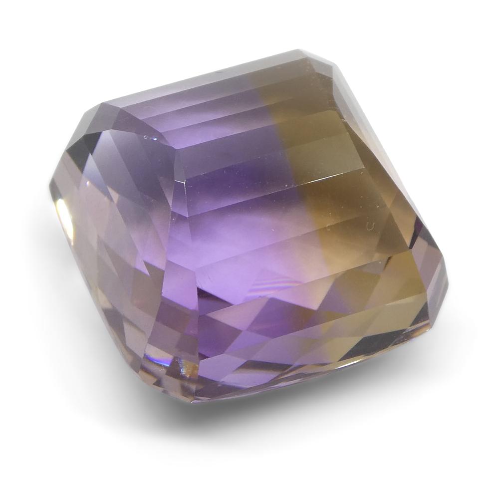 SkyJems rare 34.60 ct Bolivian ametrine, cushion checkerboard cut with vibrant yellow and violet bicolor gem
