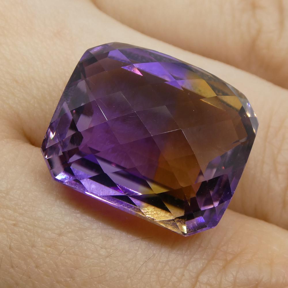 SkyJems rare 31.72 ct Bolivian ametrine, cushion checkerboard cut with vibrant yellow and purple bicolor gemstone