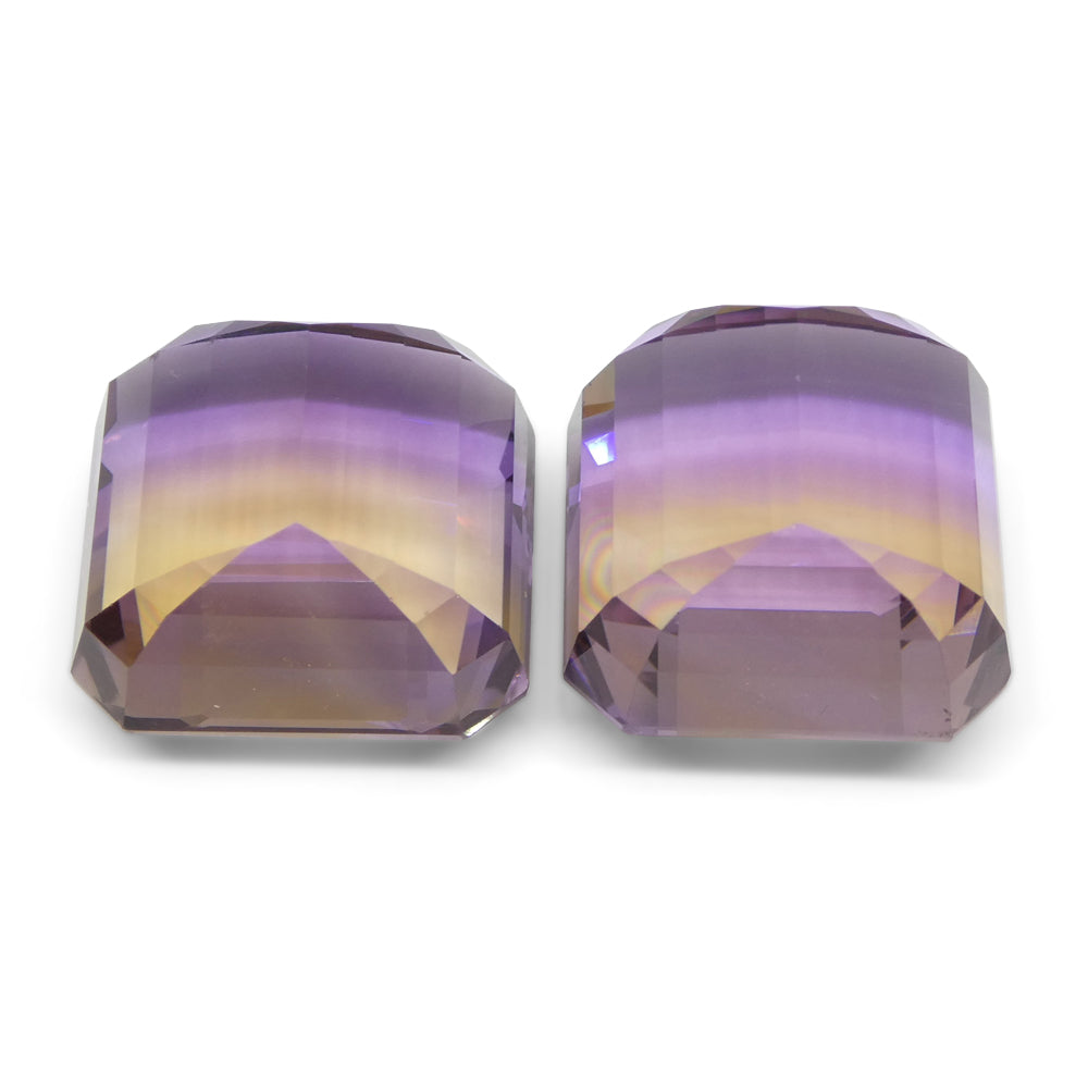 SkyJems 49.73 ct Bolivian Ametrine Pair: Rare Emerald-Cut Bicolor Purple and Yellow Gemstone
