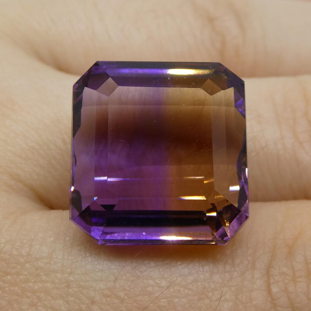 27.2 ct Square Ametrine from Bolivia, rare purple and yellow bicolor quartz gem by SkyJems Canadian gemstone experts