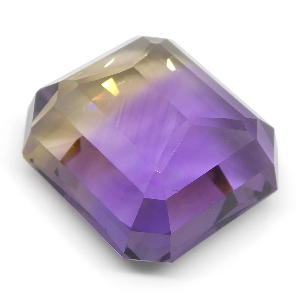 SkyJems 29.65 ct Emerald Cut Ametrine, rare Bolivian bicolor purple and yellow quartz gemstone