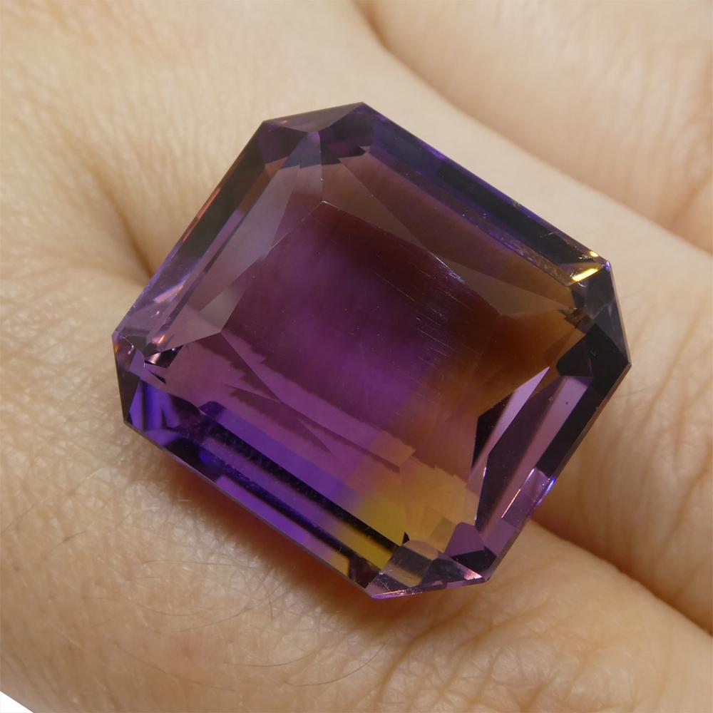SkyJems 29.65 ct Emerald Cut Ametrine, rare Bolivian bicolor purple and yellow quartz gemstone