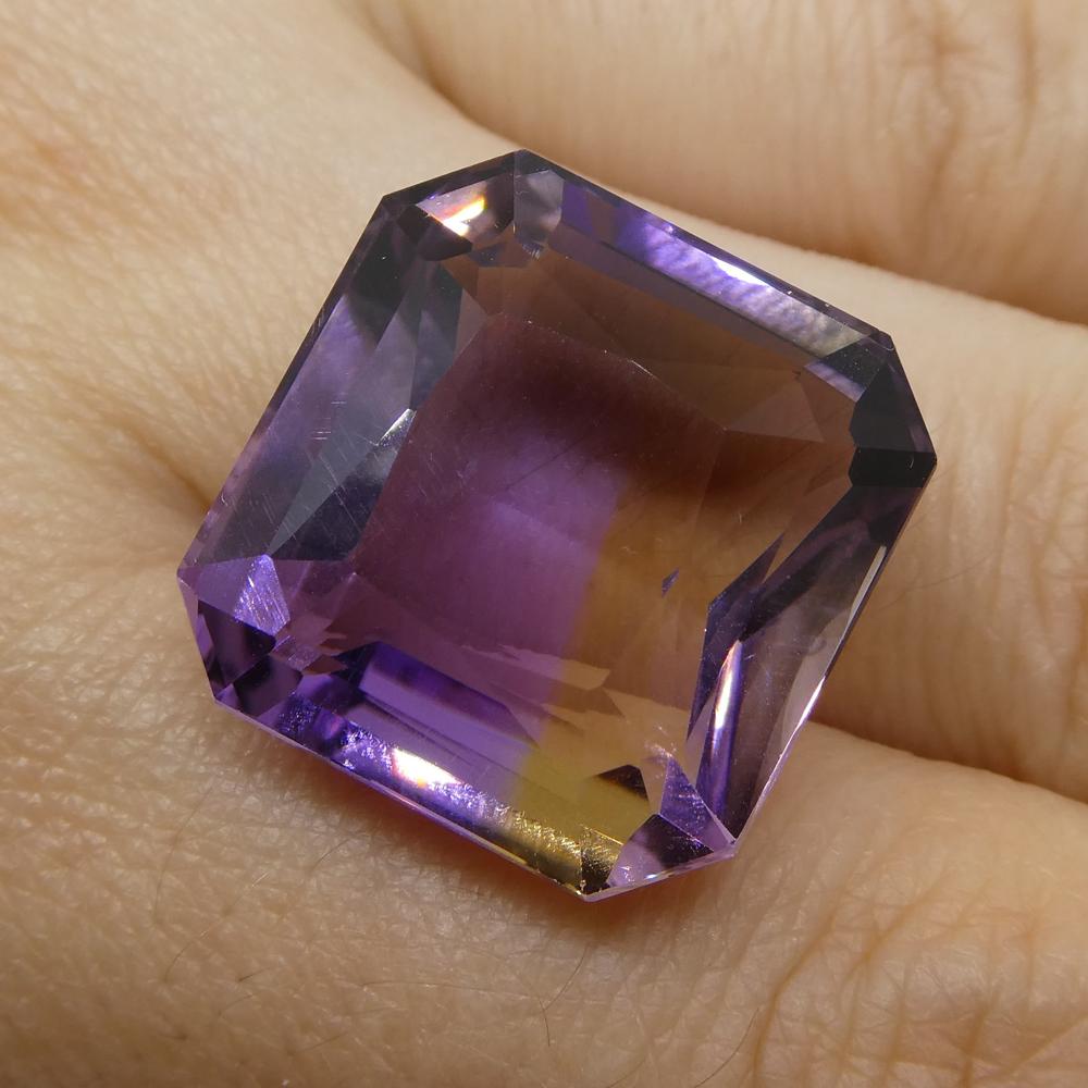 SkyJems 29.92 ct Square Ametrine Gem: Rare Bolivian Bicolor Purple and Yellow Natural Quartz