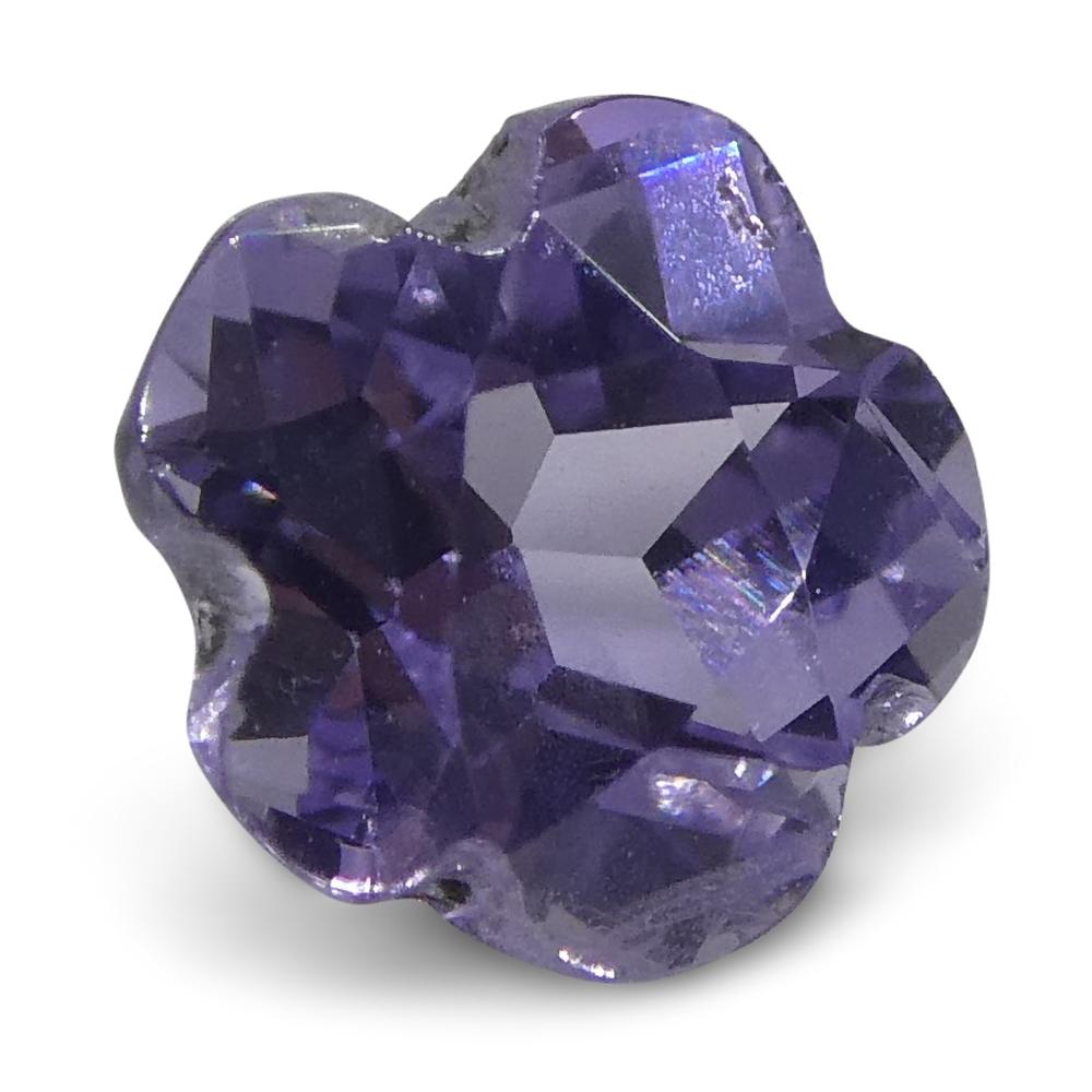 0.65ct Violet Cushion-Cut Sapphire from Sri Lanka, Mixed Brilliant Flower Design by SkyJems Canadian Gemstone Experts