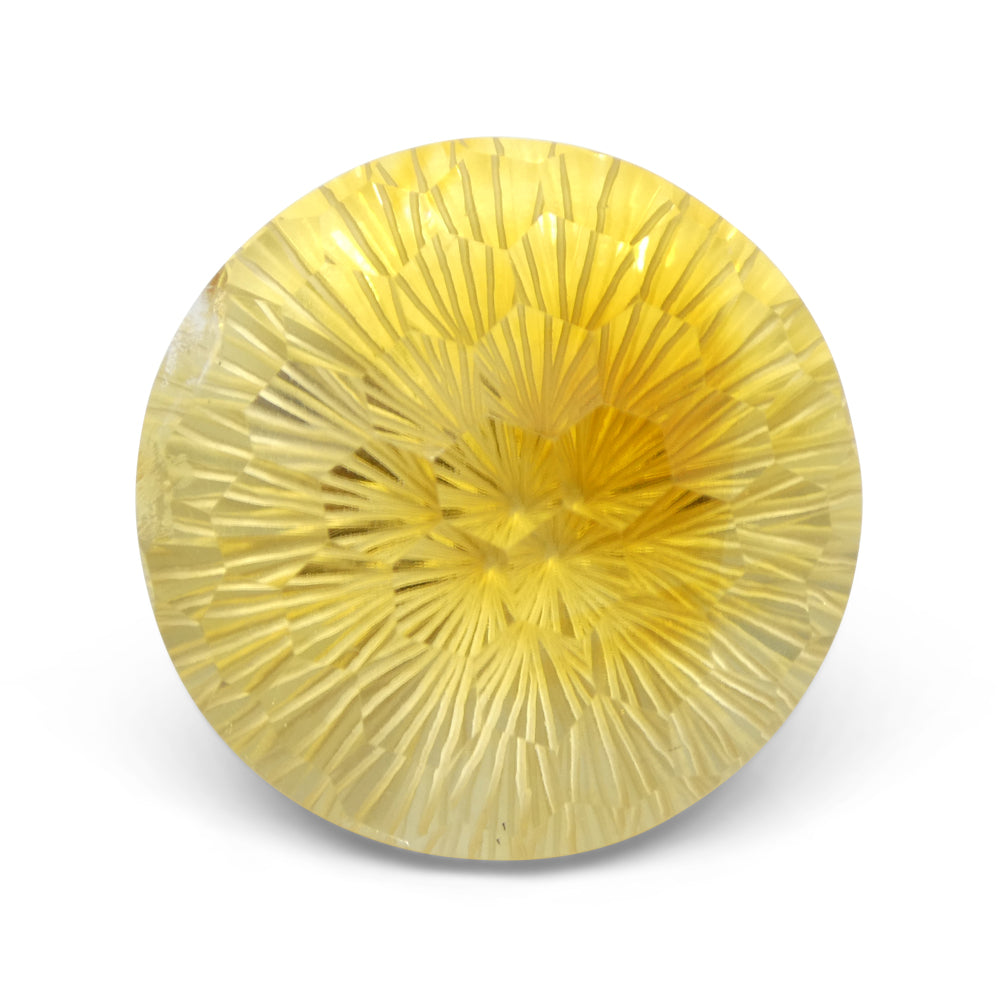 48.77 carat Brazilian yellow citrine with honeycomb starburst cut, brilliant round gemstone from SkyJems Canadian gem special