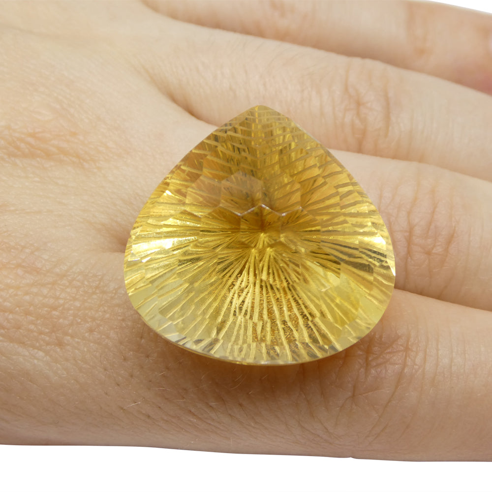 65.36ct Pear Shape Yellow Honeycomb Starburst Citrine from Brazil - Skyjems Wholesale Gemstones