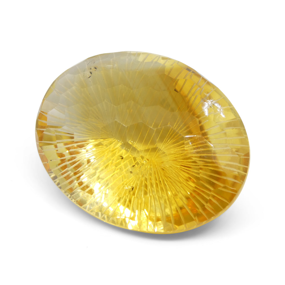 Large 89.12ct Brazilian Oval Yellow Citrine with Honeycomb Starburst Cut from SkyJems Gemstone Collection