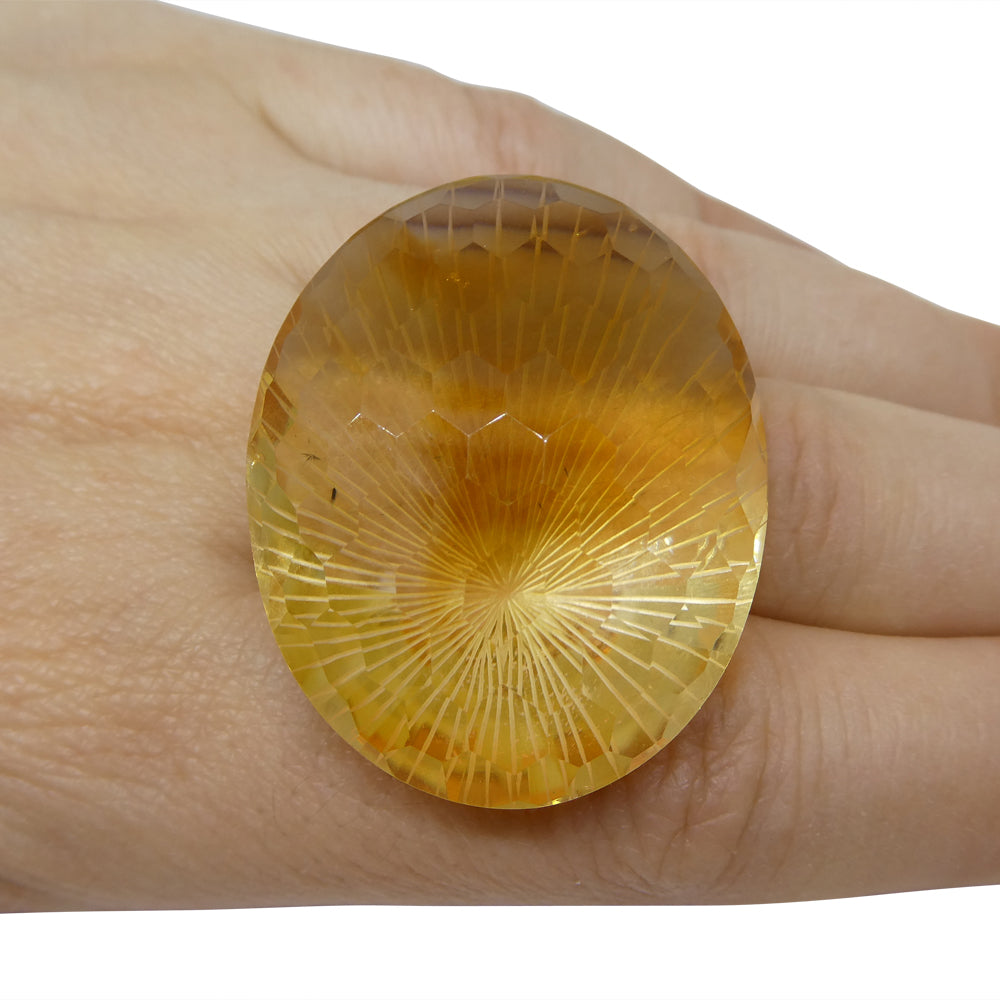 100.69ct Oval Yellow Honeycomb Starburst Citrine from Brazil - Skyjems Wholesale Gemstones