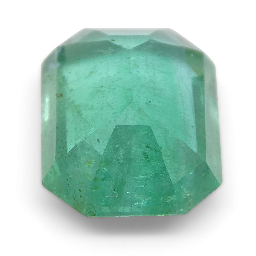 Vibrant bluish-green 1.85ct emerald cut emerald, precision-graded by SkyJems Canadian gem experts since 1967