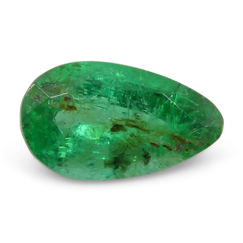 1.8ct Pear Green Zambian Emerald from SkyJems, premium step-cut gemstone with vibrant slightly bluish green color