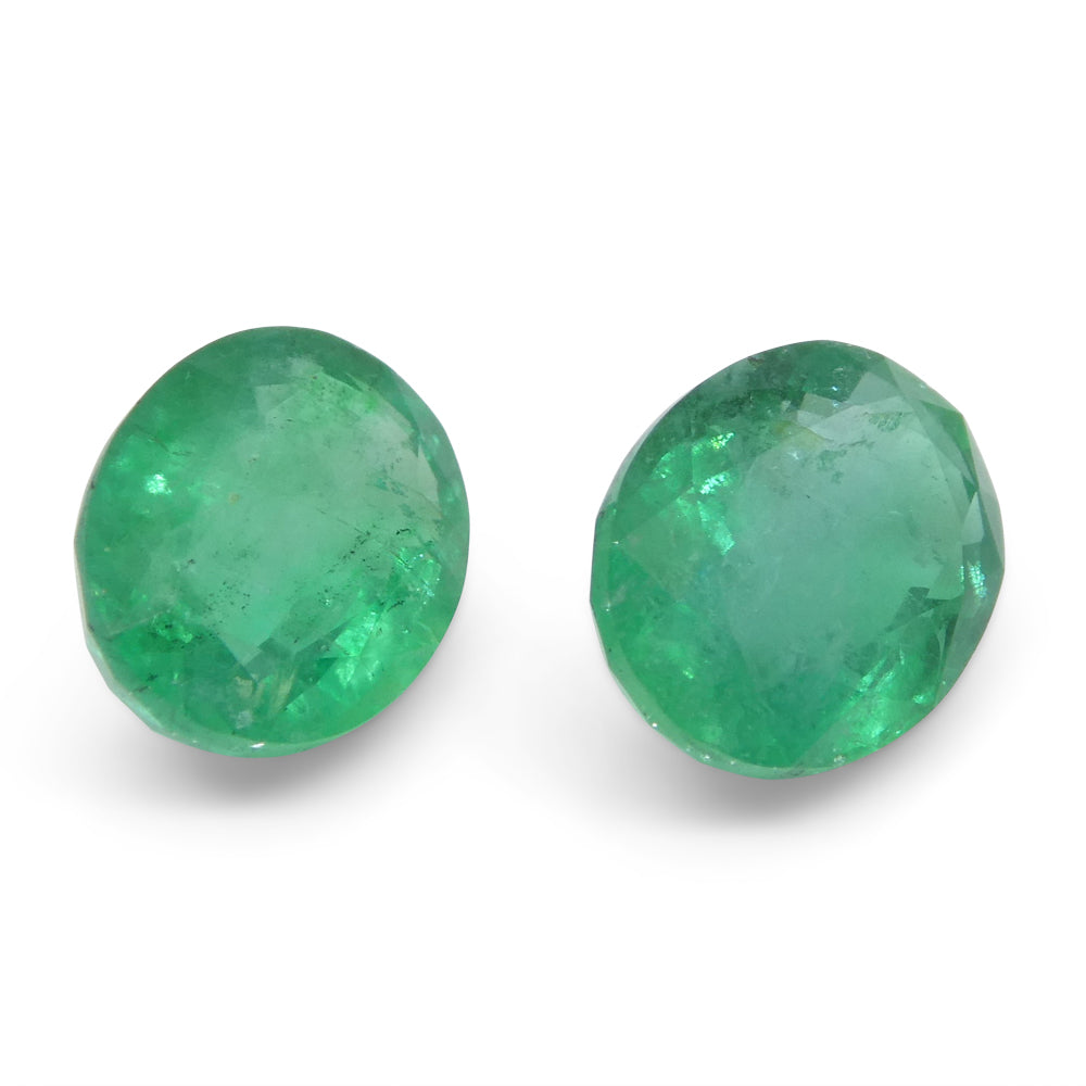 SkyJems 3.26ct Oval Green Emerald Pair from Zambia, bluish green beryl gemstone with moderate clarity