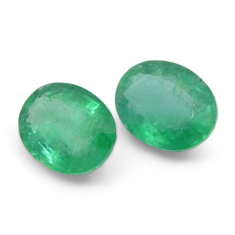 SkyJems 3.26ct Oval Green Emerald Pair from Zambia, bluish green beryl gemstone with moderate clarity
