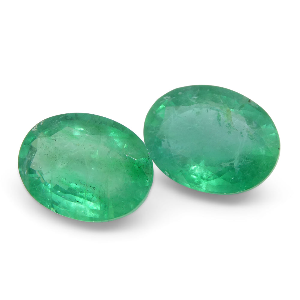 SkyJems 3.26ct Oval Green Emerald Pair from Zambia, bluish green beryl gemstone with moderate clarity