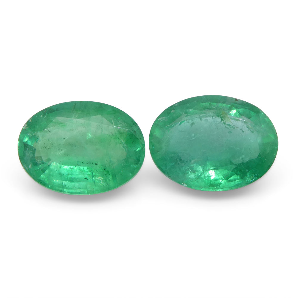 SkyJems 3.26ct Oval Green Emerald Pair from Zambia, bluish green beryl gemstone with moderate clarity
