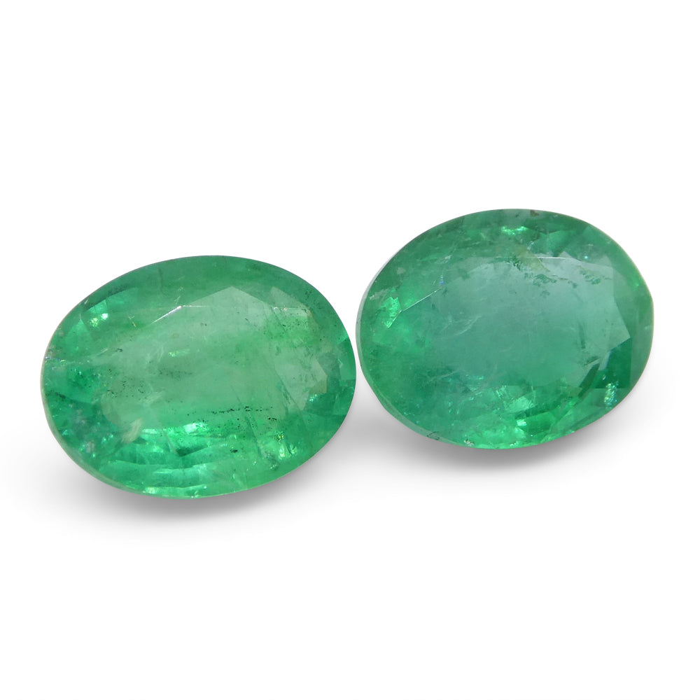 SkyJems 3.26ct Oval Green Emerald Pair from Zambia, bluish green beryl gemstone with moderate clarity