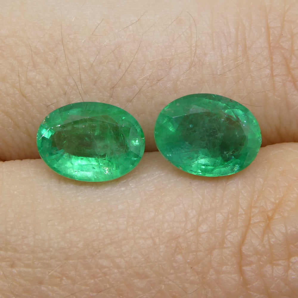 SkyJems 3.26ct Oval Green Emerald Pair from Zambia, bluish green beryl gemstone with moderate clarity