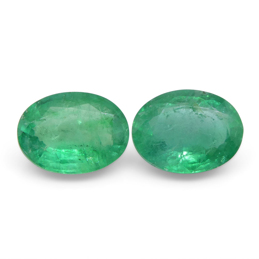 SkyJems 3.26ct Oval Green Emerald Pair from Zambia, bluish green beryl gemstone with moderate clarity