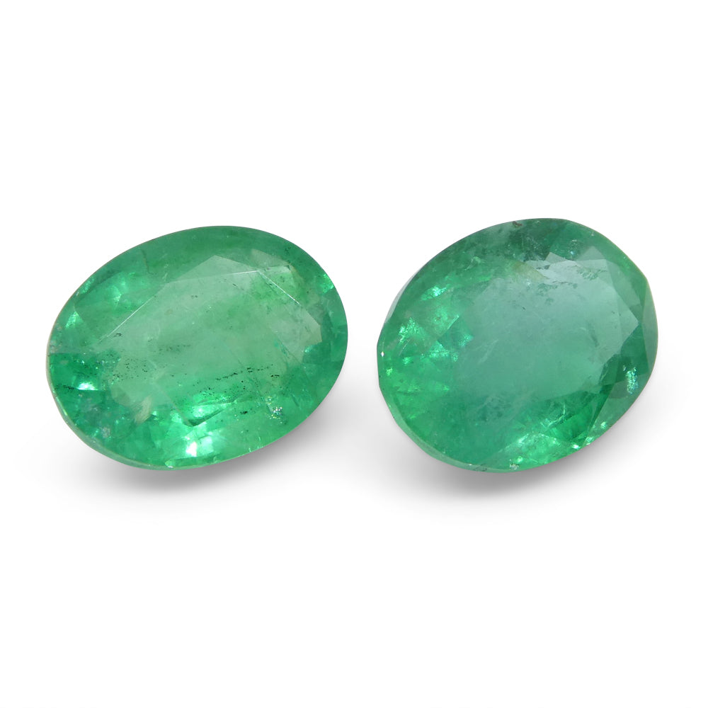 SkyJems 3.26ct Oval Green Emerald Pair from Zambia, bluish green beryl gemstone with moderate clarity