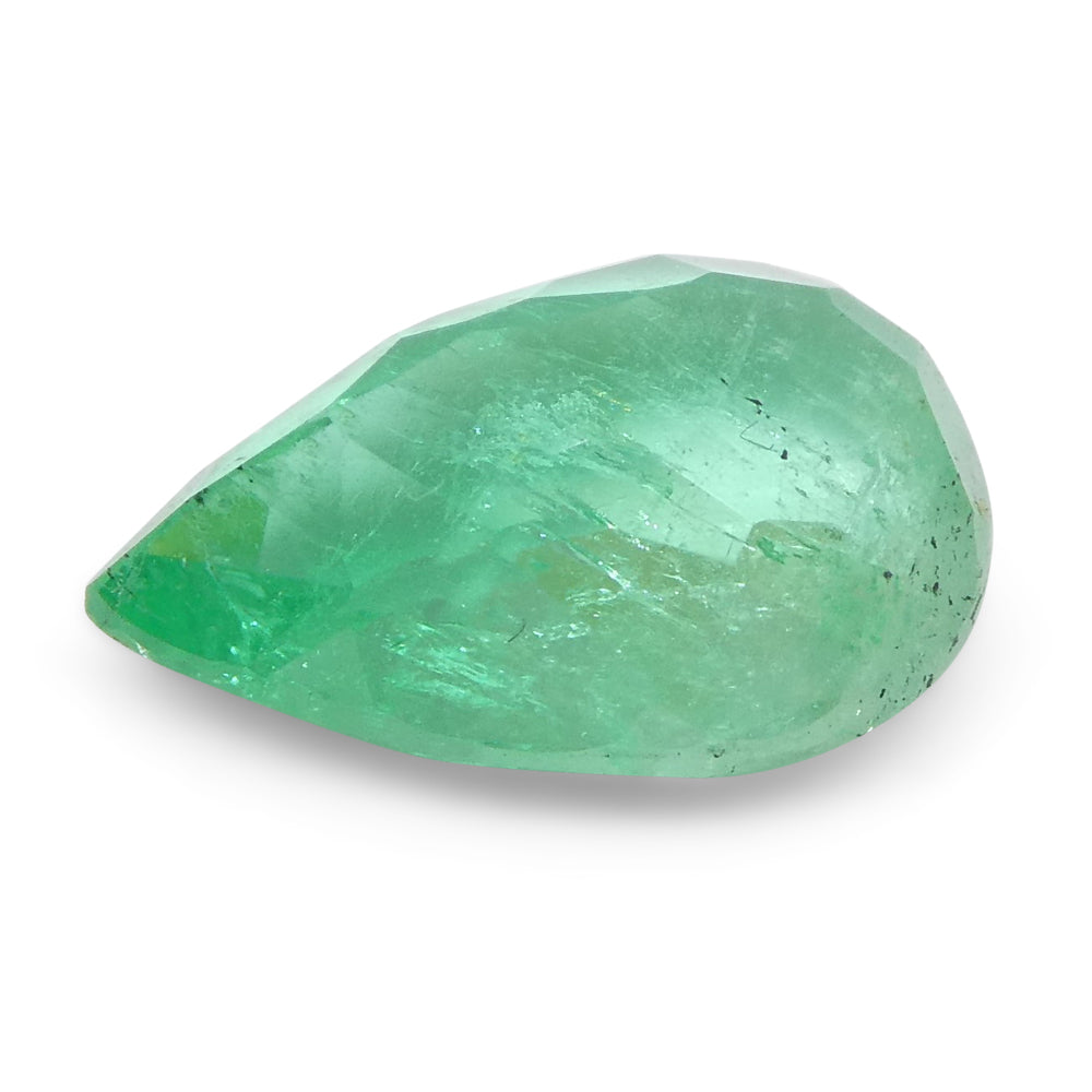 SkyJems 1.35ct Colombian Pear-Cut Emerald, bluish green beryl gemstone with medium-light brilliance