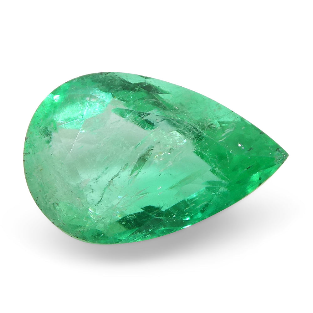 1.35ct Colombian Pear Green Emerald, bluish green beryl gemstone from SkyJems premium gem collection